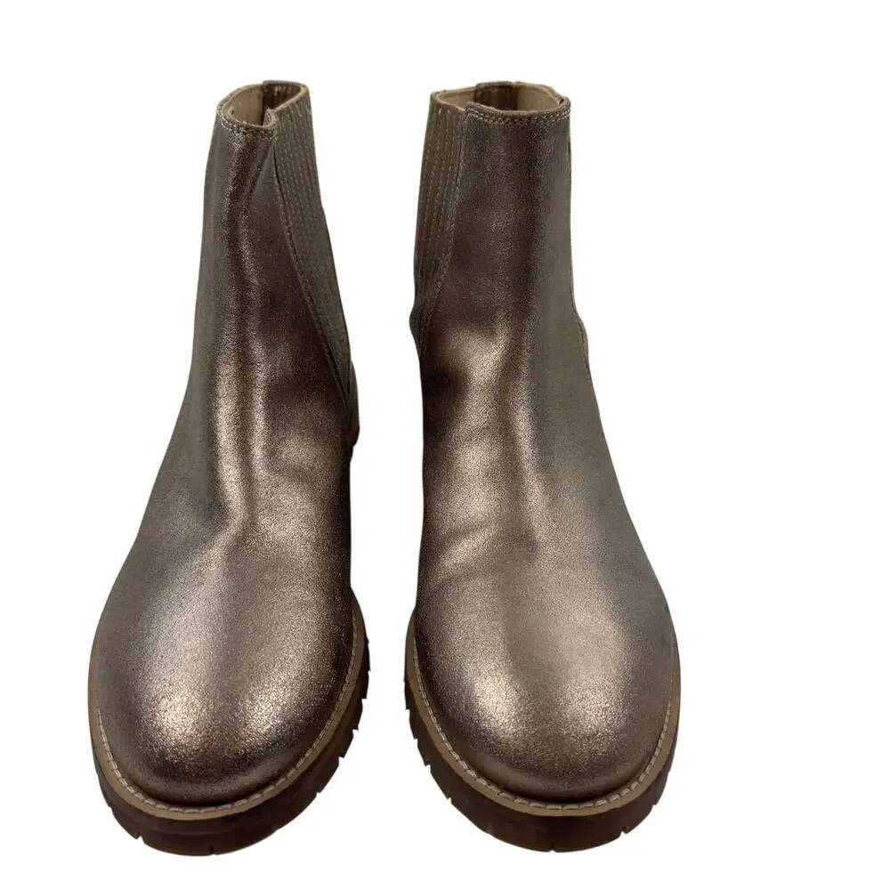 Boden Gusset Detail Gold Metallic Classic Elevated Chelsea Boots Women's 42/10.5